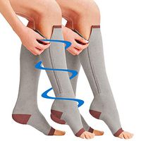 JANVUR (2 Pairs) Zipper Compression Socks New Compression Zip Sox Socks Stretchy Leg Support Unisex Open Toe Knee Stockings