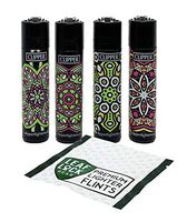 Clipper Lighter"Bold Mandala" Collection with Leaf Lock Gear Premium Flints- 5 Item Bundle