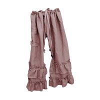 Linen Loose Pants for Women,Casual Wide Leg Solid Color Ruffle Hem Elastic Waisted Trousers (XXXL, Pink)