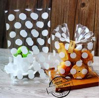 100 Pack White Polka Dot Candy Bags with 100Pcs Gold Metallic Twist Ties, Clear Plastic Treat Bags for Cookie Candy Snack Gift Wrapping Party Favor - 5.1'' by 8.2'' by 1.5''