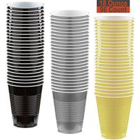 18 oz Party Cups, 96 Count - Black, Silver, Light Yellow - 32 Each Color