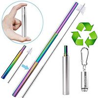 Yizero Reusable Straw with Case, Keychain and Cleaning Brush, Portable Collapsible Stainless Steel Metal Straw Drinking Reusable (Dishwasher Safe)