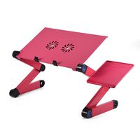 Adjustable Laptop Stand, Portable Foldable Aluminum Laptop Table Riser Stand Up/Sitting Desk with 2 Large Cooling Fans, Mouse Pad and USB Cord for Bed Sofa Couch Writing Reading Studying (Rose Red)