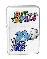 Hat Shark Pot Smoking Pals Dolphin Vector KGM Thunderbird Vintage Lighter - White Matte Finish