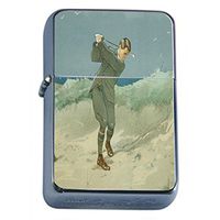 Perfection In Style Silver Flip Top Oil Lighter Vintage Golf Design 007
