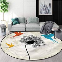 RUGSMAT Birds Modern Washable Round Bath Mat,Fauna and Flora Pattern Bedroom Home Shaggy Carpet Round-55