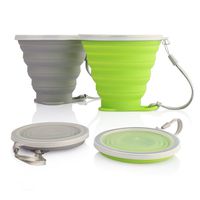 ME.FAM 2 Pack Camping Cup Collapsible Bundle Slim Camping Cups w Lid | BPA Free, FDA Silicone | for Outdoor Camping Hiking Travel Active Lifestyles