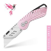 FANTASTICAR Folding Utility Knife Gift Box Cutter Lightweight Plume Type Body with 5-Piece Extra Blades (Pink)