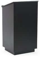 Displays2go 45.5 Inch Tall Podium with Locking Cabinet, Inner Shelf, 25 Inch Wide Angled Surface with Lip, Black (LCTLCKHSTB)