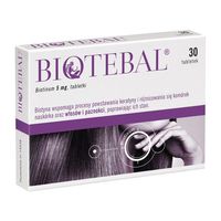 BIOTEBAL Biotin 5mg Extra Strength - 30 Tablets - Strengthens Hair Growth Support - Stop Hair Loss Breakage Thinning Hair Relief Hair Skin Nails Vitamin B7 H Treatment