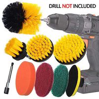 Drill Brush, RAINQUEEN 9Piece Scrubbing Brush Drill Attachment Kit - Power Scrubber Cleaning Kit for Tile, Floor, Tub, Glass, Cupboards, Car, Kitchen, Shower, Bathroom with Extender