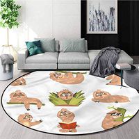 RUGSMAT Sloth Washable Creative Modern Round Rug,Different Posed Animals Bedroom Home Shaggy Carpet Round-59