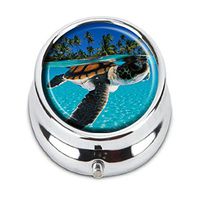 A Baby Green Sea Turtle Swimming Custom Fashion Round Pill Box Tablet Holder Pocket Purse Organizer Case Decoration Box