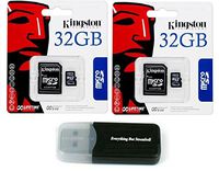 2 Pack of Kingston 32GB MicroSD HC Class 4 TF MicroSDHC with SD Adapter TransFlash Memory Card SDC32/32GB 32G 32 GB Gigs (Lot of 2) with Everything But Stromboli Memory Card Reader R