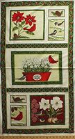 23" X 44" Panel Christmas Cardinals Chickadees Birds Poinsettias Narcissus Flowers Floral Plants Pine Cones Holly Berries Festive Holiday Nature's Gift Deb Strain Cotton Fabric Panel (19460-11)