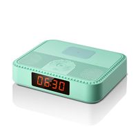 Bluetooth Speakers with FM Radio, Portable Alarm Clock, Wireless Charger for iphone Samsung, Bluetooth V5.0 Music Player with Stereo Sound, 7 Hrs Play Time, Built-in Microphone, for Office Home- Green