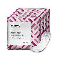 Amazon Brand - Solimo Thick Maxi Pads for Periods, Super Absorbency, Unscented, 192 Count (4 packs of 48)