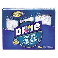 Dixie CM168 Combo Pack, Tray w/White Plastic Utensils, 56 Forks, 56 Knives, 56 Spoons