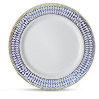 [40 Count - 6" Plates] Laura Stein Designer Tableware Premium Heavyweight Plastic White Dessert Plate With Blue & Gold Border Plastic Party & Wedding Plate Midnight Blue Series Disposable Dishes