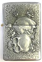 Eclipse Biker Romantic Double Skull Flowers Design Windproof Jet Flame Pocket Torch Lighter, 1880