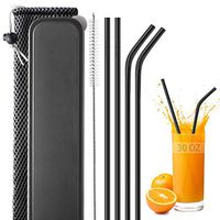 Voloop 5 Pack Reusable Stainless Steel Straws 8.5'' Matte Black Drinking Straws for 20oz Tumblers(2 Straight+ 2 Bent+ 1 Smoothi+ 1 Brush)