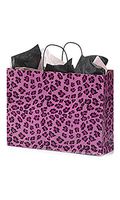 Large Pink Leopard Paper Shopping Bags - 16”L x 6”D x 12 ½”H - Case of 100