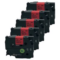 QPMY 5 Pack Compatible for Brother P-Touch Laminated Tze TZ Label Tape Cartridge 24mm x 8m (TZe-451 Black on Red)