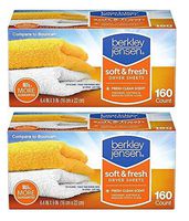 Berkley Jensen Soft & Fresh Dryer Sheets, 160 Count Box (Pack of 2)