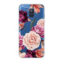 Amocase Cute Floral Case with 2 in 1 Stylus for Samsung Galaxy A6 Plus 2018,Stylish Ultra Thin Sweet Flowers Soft Rubber Silicone TPU Shockproof Anti-Scratch Flexible Clear Case - Purple Flower