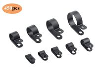 TOVOT 450 PCS Black Nylon Screw Wire Clips R-type Cable Clip Clamp Fasteners Tubing Clips Assortment for Wire Management- 9 Assorted Sizes(1/8"-1" Cable Clamp)