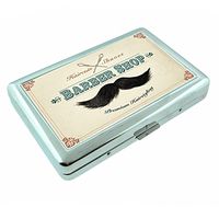 Vintage Barber Shop Sign S7 Silver Cigarette Case Metal Wallet Id Holder 4" X 2.75" RFID Protection