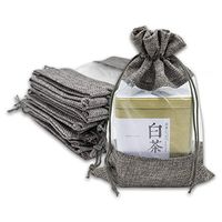 12-Pack Large Linen Burlap & Sheer Organza Gift Bag with Drawstring (Gray, 6.5x8.5), for Christmas Presents, Party Favors, Cosmetic Samples Mesh Pouch by TheDisplayGuys