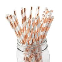 SSORA Rose Gold Disposable Biodegradable Paper Drinking Straws Striped Pack of 100