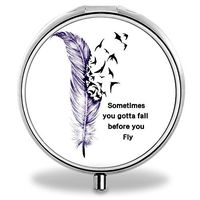 IMLONE Pill Organizer, Customized Birds Feather Pill Boxes with 3 Components and Mirror for Travelling and Daily Needs