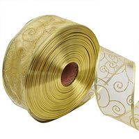 MoGist Christmas Ribbons Organza Ribbon Glitter Trimmings Decorative Ribbons for DIY Gift Wrapping Xmas Decorations (Golden)