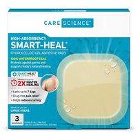 Care Science Hydrocolloid High Absorbency, Extra Large, 4 in x 4 in, 3CT | 100% Waterproof Seal Promotes Up to 2X Faster Healing, Reduces Scarring, Drug-Free Pain Relief