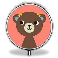 Bear Pill Case, Round Stainless Drug Organizer Container Medicine Cover for Pocket Daily&Weekly