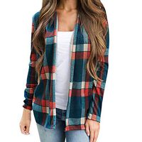 Women's Cardigan Coat,Ladies Plaid Printed Casual Long Sleeve Jackets Outerwear