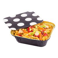 12-OZ Rectangular Disposable Aluminum Foil Food Containers with Lids: Great for Restaurant Take Out, Catered Events and Meal Prep - Black and Gold Foil with Polka Dot Lid - 200-CT - Restaurantware
