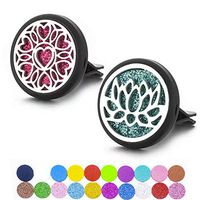 2 Packs Essential Oil Car Diffuser Vent Clips, Aromatherapy Car Diffuser Locket Clip with 10 Shiny Pads and 10 Washable Felt Pads (Heart and Flower)
