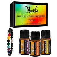 Nualoha Aromatherapy Top 3 Essential Oils Gift Set -100% Pure Natural Bulgarian Lavender, Frankincense, Sweet Orange Oil Pack (3x10Ml) With 7 Chakra Lava Stone Diffuser Bracelet -Women, Men