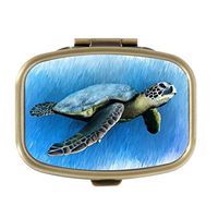 Cecillia Sea Turtle Drawing Pill Box Decorative Boxes Bronze Rectangular Pill Case Medicine Tablet Holder Wallet Organizer Case for Pocket or Purse
