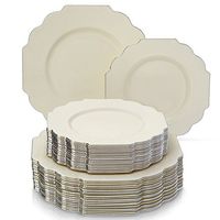 Silver Spoons 1840X6 Deluxe Disposable 240 PC DINNERWARE Set Dinner 120 Dessert Plates, Servings, Ivory