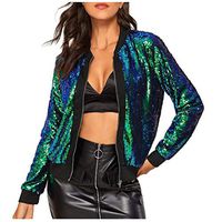 Hemlock Sequin Jacket Tops Women Bling Coat Suit Tops Party Short Jacket Crop Coats Sequin Pullover Blouse Shirts (S, Green)