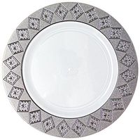 Posh Setting Imperial Collection 10 Pack China Look 7.25 Inch White/Silver Plastic Salad/Appetizer Plates, Fancy Disposable Dinnerware
