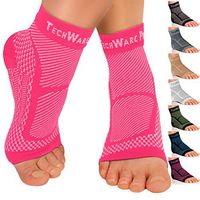 TechWare Pro Ankle Brace Compression Sleeve - Relieves Achilles Tendonitis, Joint Pain. Plantar Fasciitis Foot Sock with Arch Support Reduces Swelling & Heel Spur Pain. (Pink, S/M)