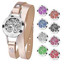 Essential Oil Diffuser Bracelet,Stainless Steel Aromatherapy Locket Bracelets Leather Band with 8 Color Pads,Girl Women Jewelry Gifts for Mom