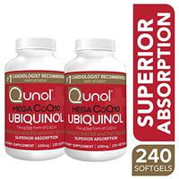Qunol Mega Ubiquinol CoQ10 100mg, Superior Absorption, Patented Water and Fat Soluble Natural Supplement Form of Coenzyme Q10, Antioxidant for Heart Health, 240 Count Softgels