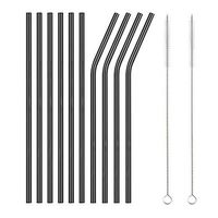 TDGOM 5 Color 12-Pack Stainless Steel Metal Straws Reusable with 2 Cleaning Brushes - Curved Drinking Straws for 20oz Tumblers Dishwasher Safe (Black)