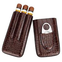 Classic Crocodile Pattern Brown Cigar Case with Silver Stainless Steel Cutter